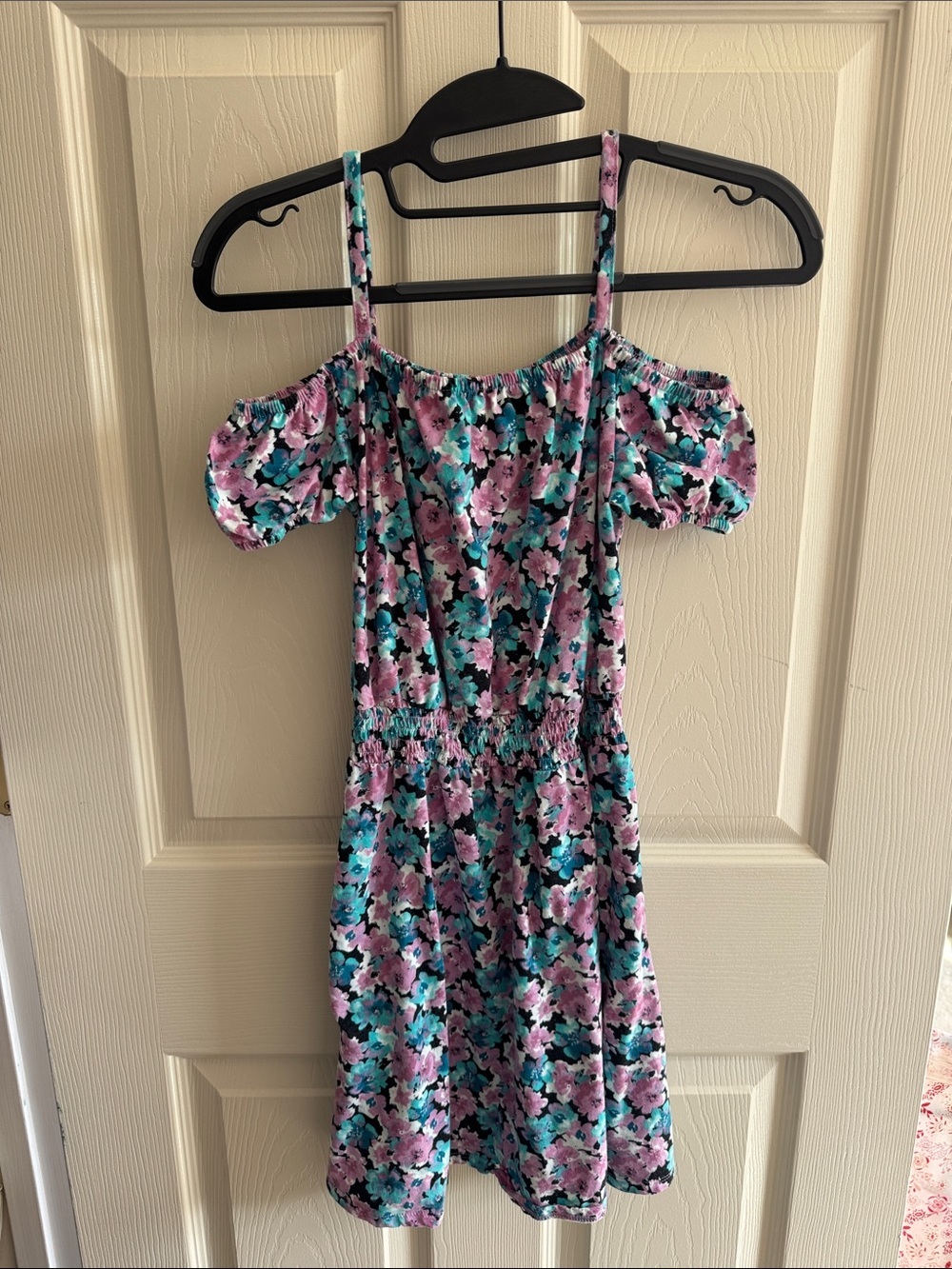 SO Girls Floral Cold-Shoulder Dress in Purple and Teal